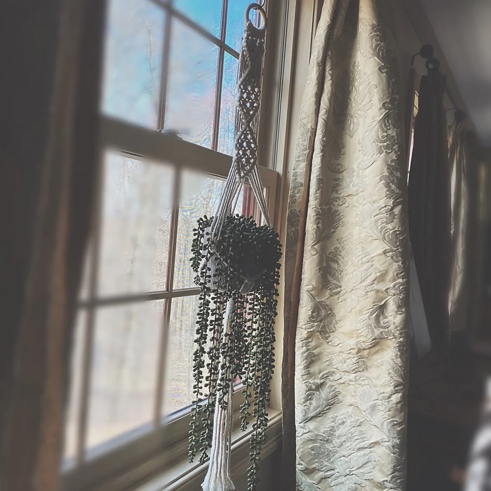 Handcrafted Macramé Succulent Hanger Rustic Clay Pot & Faux Pearls